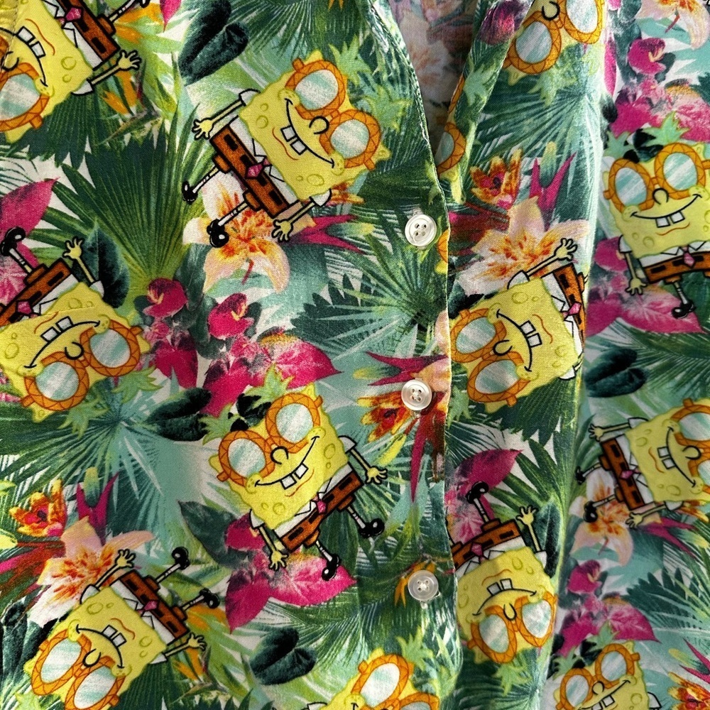SpongeBob SquarePants Tropical All Over Print Crop Tank Top Tie Front - Picture 5 of 6